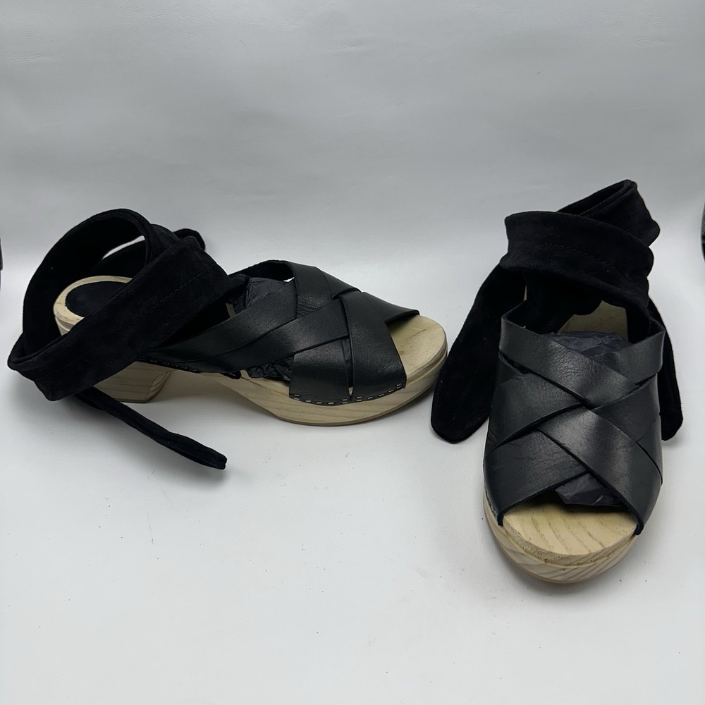 Free People Women's Emmy Wrap Clog Sandals Black Leather Boho Sz 40 US 9.5-10